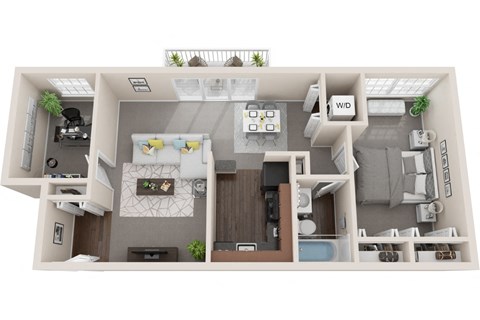 Floor plan for 1 bed, 1 bath, 861 sqft